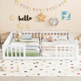 Bellemave® Twin Size Double Floor Bed with Fence, Guardrails, Without Door - Bellemave